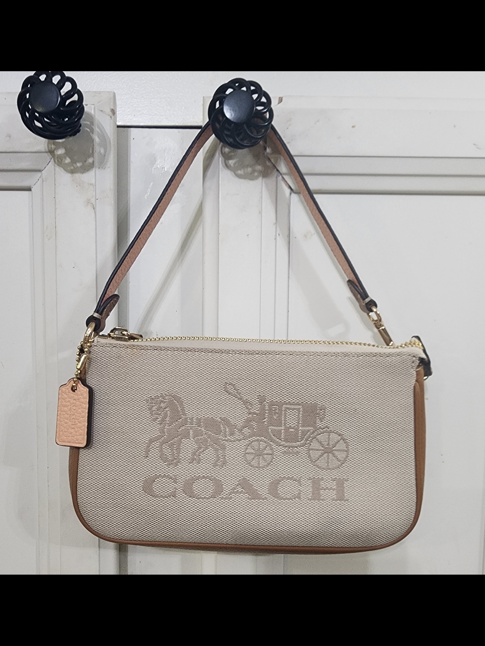 Coach Nolita 19 In Beige Canvas With Pebbled Leather Trim-Style No A2254- C8327